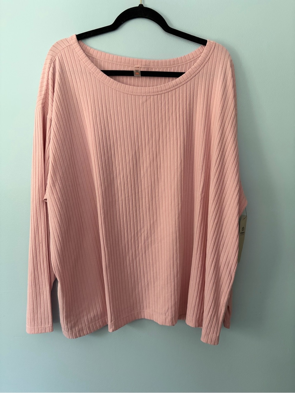 Mono B Ribbed Long-Sleeve Scoop Neck Top - Blush